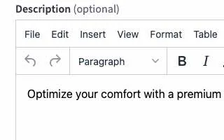 category description text editor