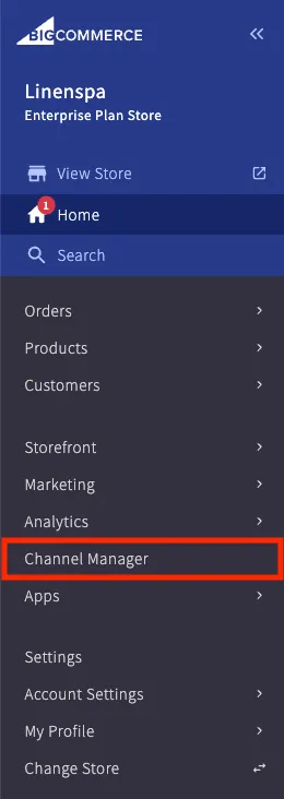 Admin navigation with 'Channel Manager' option highlighted