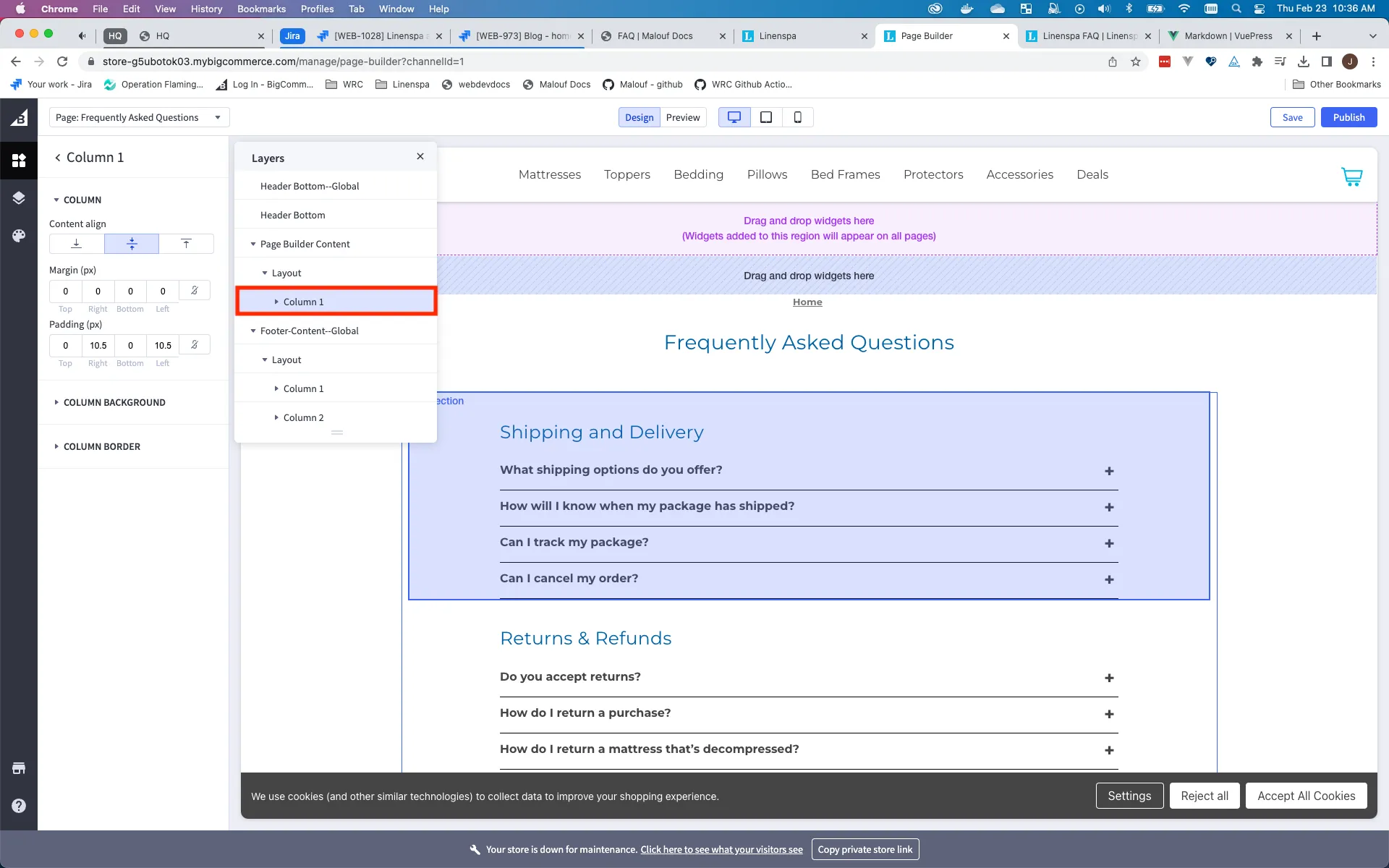 FAQ page with the first section of the page highlighted
