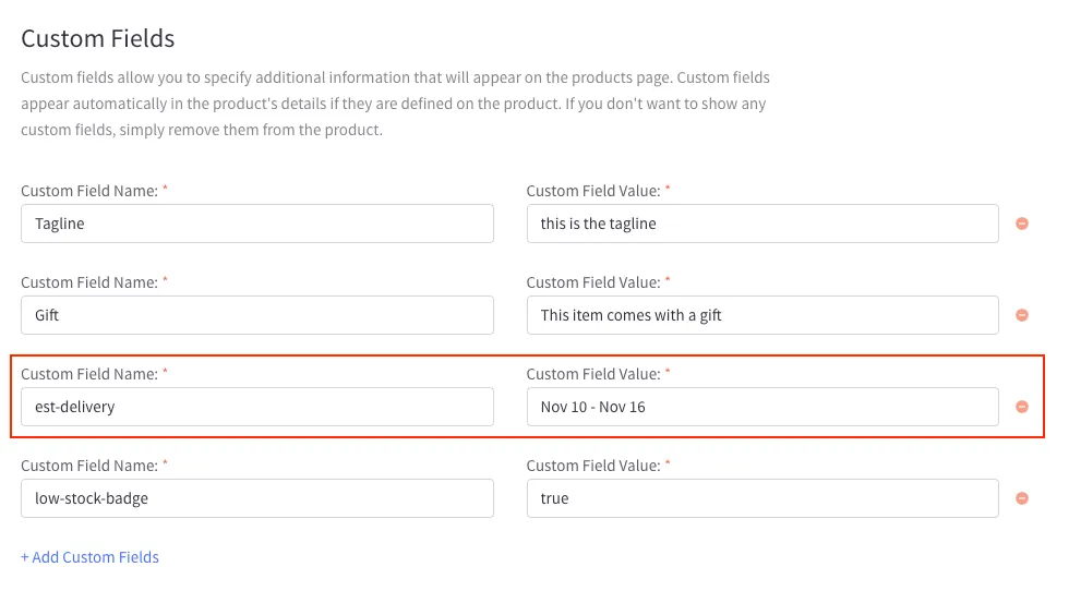 est-delivery custom fields