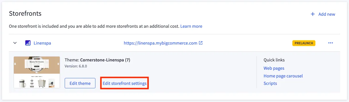 Channel Manager with 'Edit Storefront Settings' option highlighted