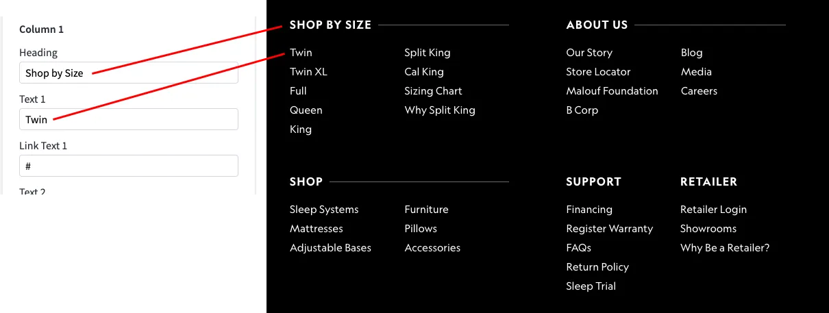 How to find the correct column in the footer in BigCommerce
