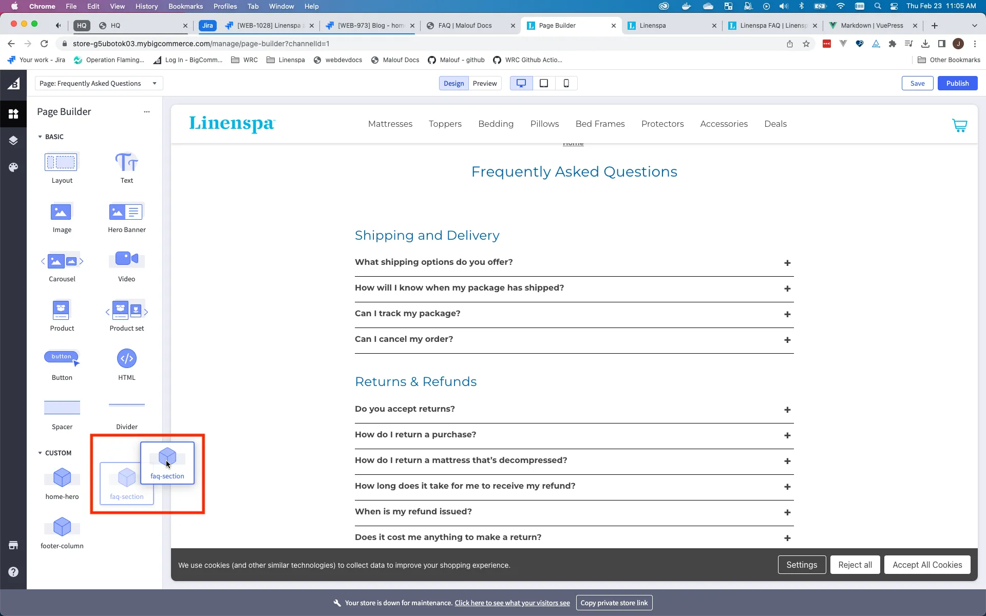 FAQ page with the first section of the page highlighted
