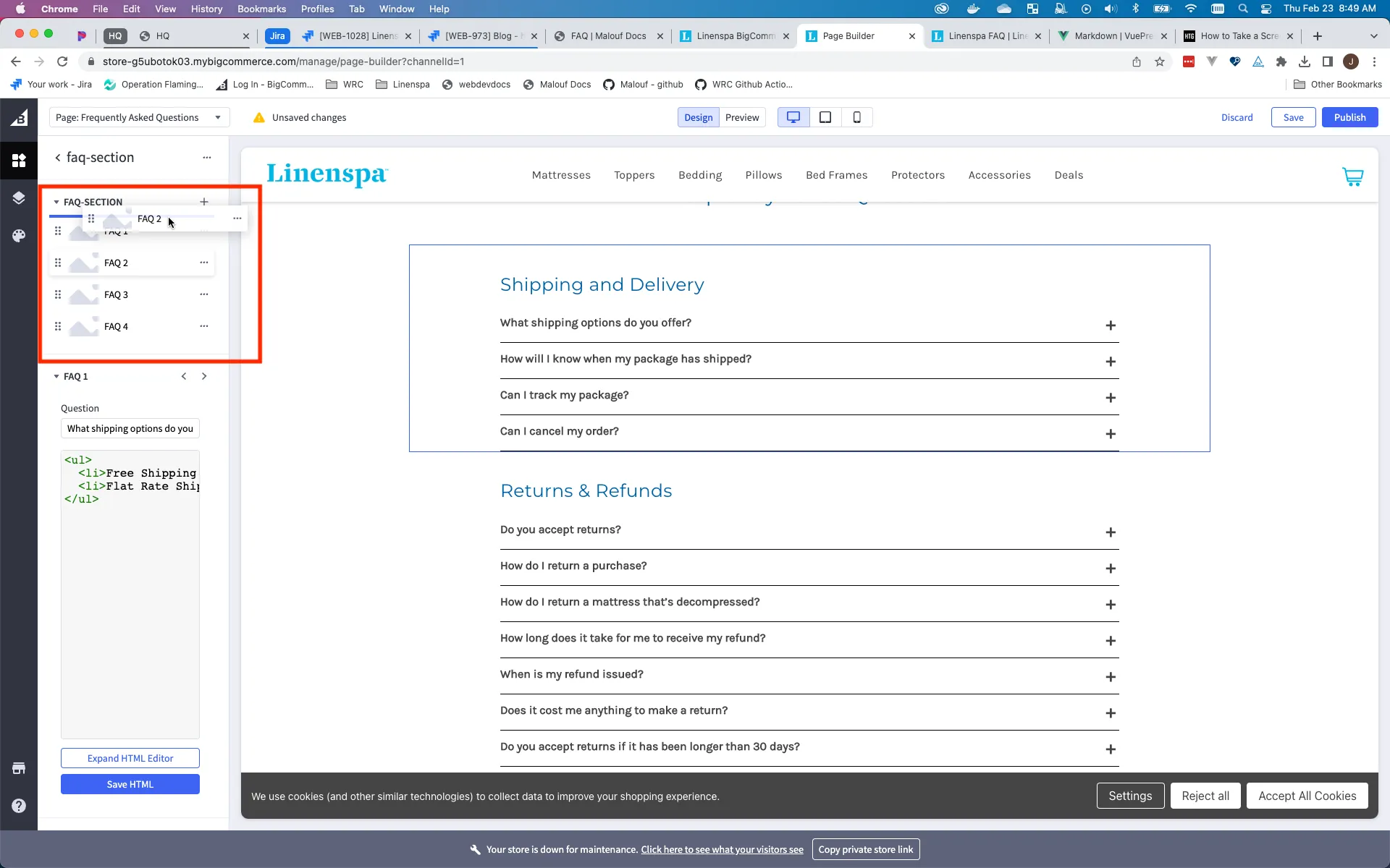 FAQ page with the first section of the page highlighted