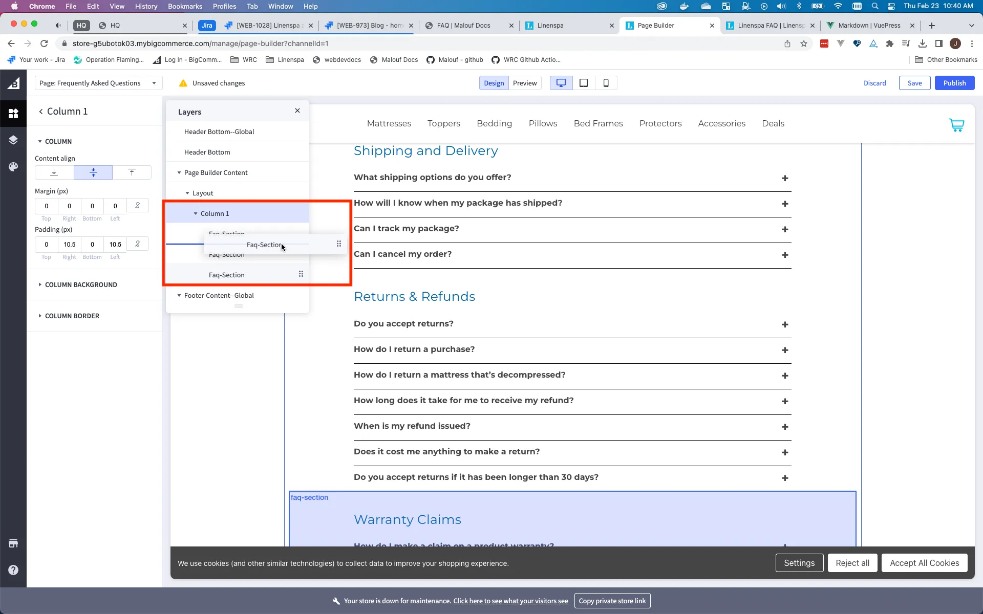 FAQ page with the first section of the page highlighted
