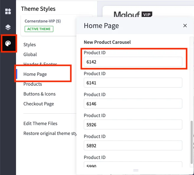 Theme settings for product ids