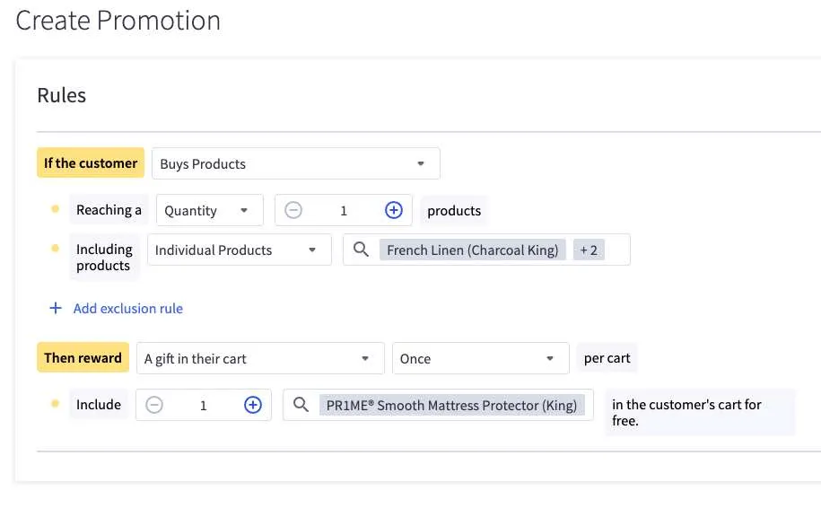 BigCommerce's free gift promotion example