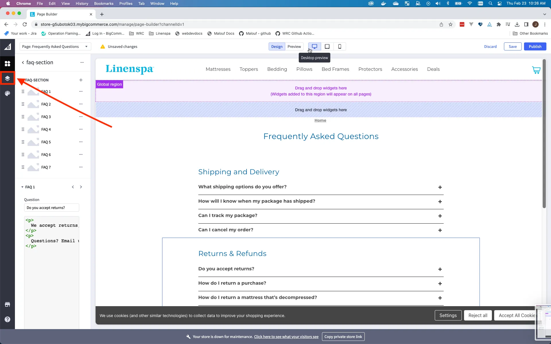 FAQ page with the first section of the page highlighted
