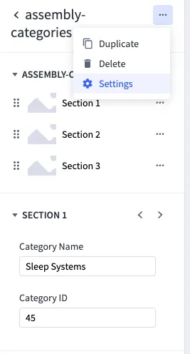 Assembly category settings