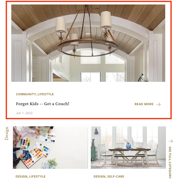 Showcase article at top of page