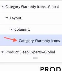Navigating Layers to the category warranty icons widget